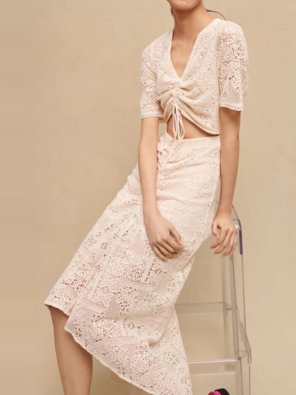 Maje Openwork Crochet Cotton Lace Maxi Beach Wedding Bohemian Festival Sz S